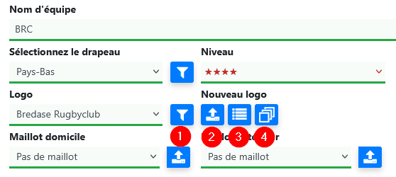 Boutons pour gérer les logos des équipes