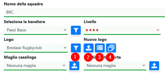 Pulsanti per gestire i loghi delle squadre