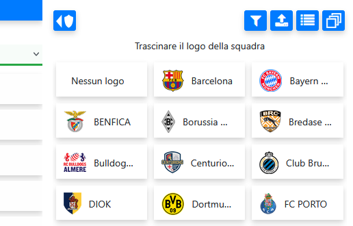 Trascinare i loghi dalla selezione attiva alle squadre